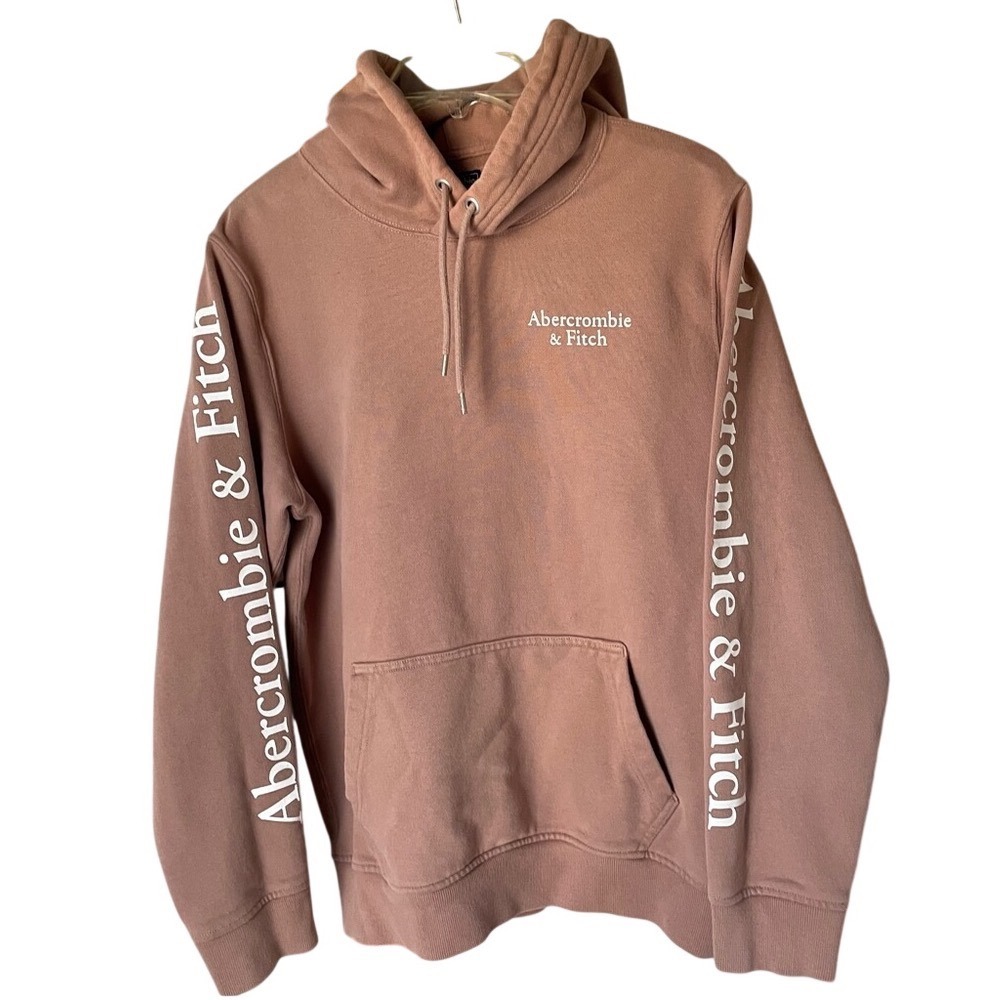 Abercrombie & Fitch Pink Tan Hoodie with Sleeve Logo, S